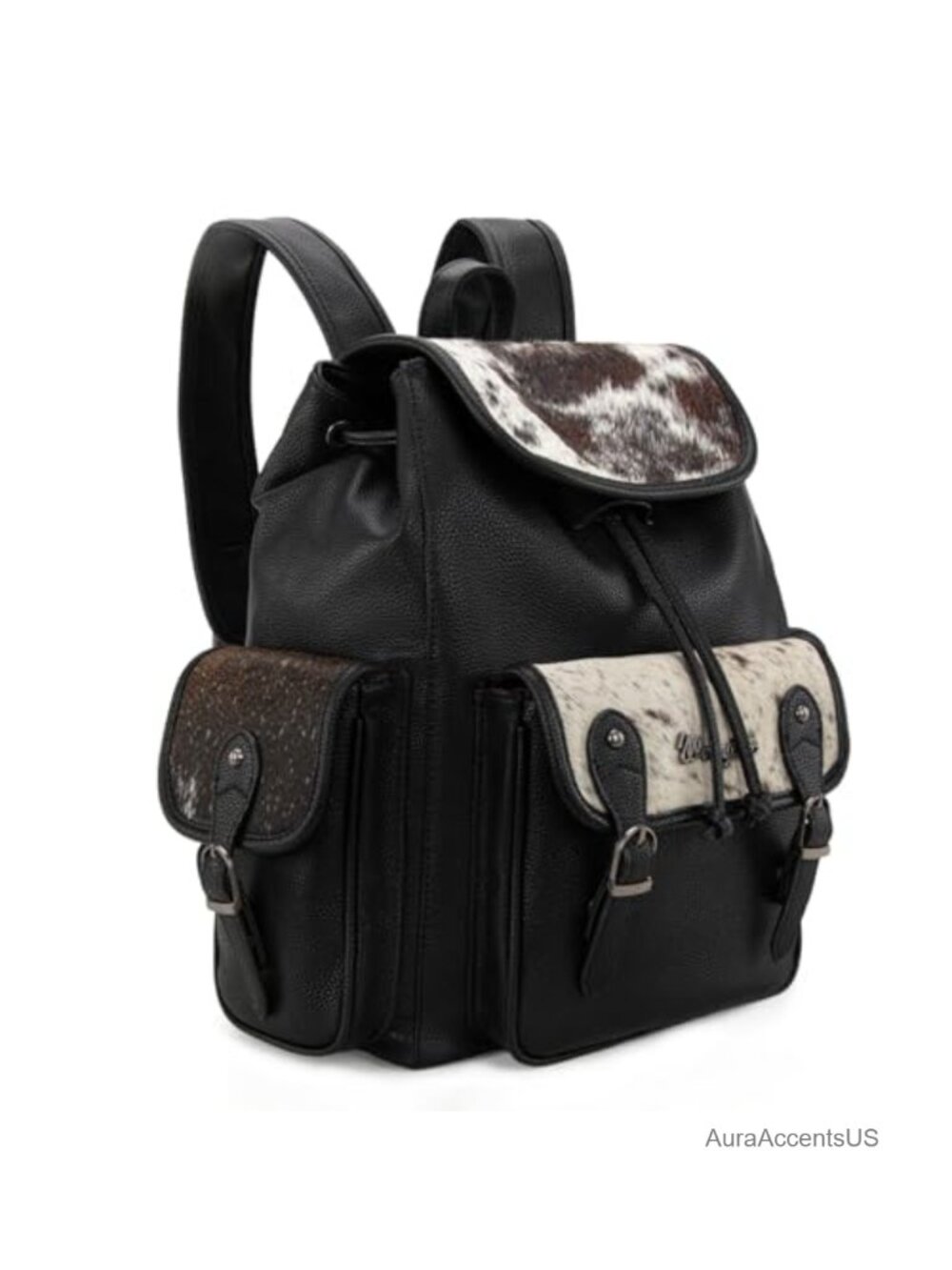 Western Tooled Leather Hair-On Cowhide Backpack Purse Travel Daypack